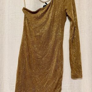 Gold One-Shoulder Glitter Dress